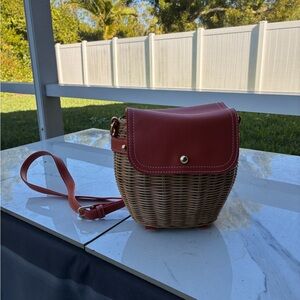 Red Leather and Wicker Crossbody Bag